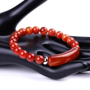 Red - Tiger eye Stretch Bangle Bracelet 8mm Natural Gemstone Healing Stone Handm - Picture 1 of 5