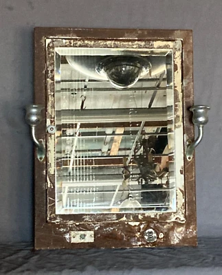 Vtg Mid Century Metal Recessed Medicine Cabinet Chrome Sconces Old Hotel 415-25B - Image 1 of 4