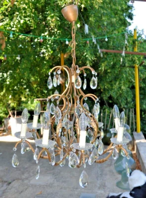 ANCIEN LUSTRE CAGE A PAMPILLES 8 FEUX - Photo 1/4