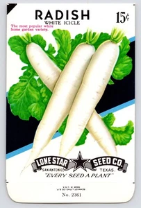 White Icicle Rettich ~ Lone Star Seed Co Ad ~ San Antonio TX ~ Vintage Paket ~ leer - Bild 1 von 2