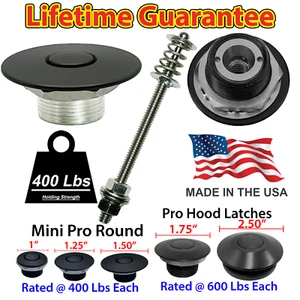 Pestillos de capó cierre rápido pestillo de botón serie Pro 1,50" negro pestillo de capucha EE. UU. - Imagen 1 de 21