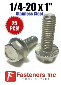 (Qty 25) 1/4"-20 x 1" Stainless Steel Hex Cap Serrated Flange Bolt FT UNC - Picture 1 of 2