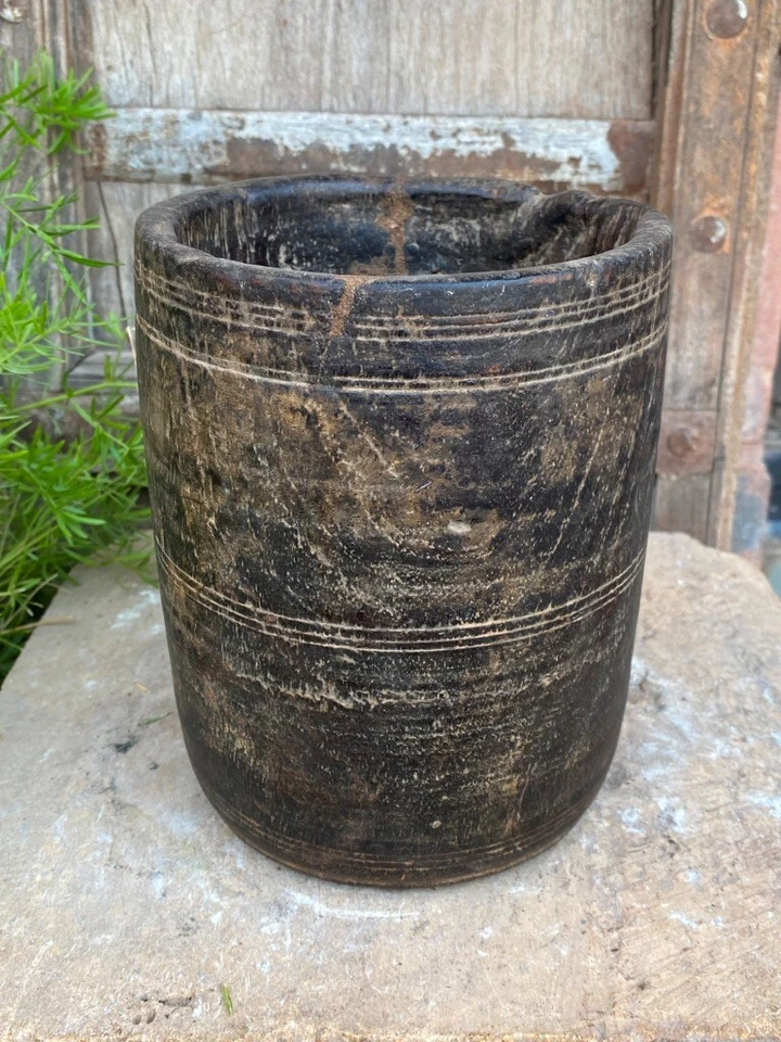 1800's Ancient Rare  Wooden Old  Hand Crafted  Pot Planter Pot Grain Pot - Image 1 of 4
