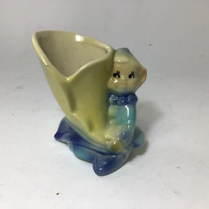 Shawnee Keramik Pixie oder Elf Keramik Vase oder Pflanzgefäß gelb und blau - Bild 1 von 7