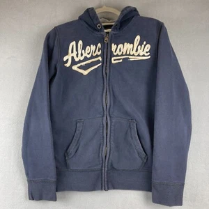 Abercrombie Fitch Hoodie Mens XL Blue Spell Out Full Zip Sweater Y2K Grunge - Picture 1 of 13