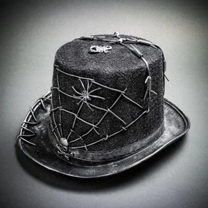 NEW Black Silver Gothic Top Hat Halloween Skull Costume Steampunk Spiderweb - Picture 1 of 4