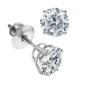 1/2ct TW Real (Natural) Round Diamond Solitaire Stud Earrings 14K White Gold - Picture 1 of 5