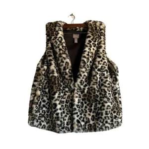 Chico's animal print faux fur cozy vest size L - Picture 1 of 7