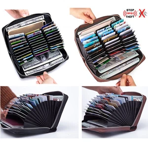 RFID Blocking Unisex Leather Large Capacity Credit ID Card Holder Wallet - Picture 1 of 8