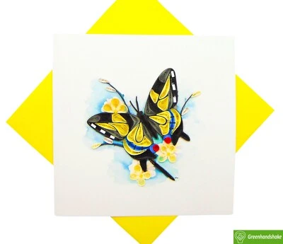 GREENHANDSHAKE Swallowtail Butterfly Quilling Greeting Card - Unique Dedicated Handmade Art