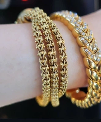 Brazalete de cuerda triple de eslabones tejidos italianos vintage de oro amarillo de 18 quilates de 7" más de 35 gramos Foto 1 de 4