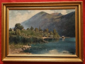 Superbe huile du XX e siècle par Jules Edouard Steelandt "lac de montagne " - Picture 1 of 3