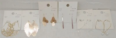 6 Pares de Pendientes Oro Plata Color Colgante Hoja Imitación Perla Gancho Sin Níquel  Foto 1 de 4