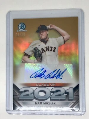 2021 Bowman Draft MATT MIKULSKI Chrome Class of 2021 AUTO Gold Giants Auto /50 - Image 1 of 2