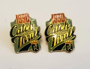 LOT OF 2!! Vintage 1990 KC Kansas City Royals Catch the Thrill Pin Baseball MLB - Picture 1 of 3