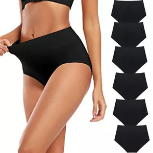 6 Pack Womens Ladies High Waisted Cotton Underwear Full Briefs Knickers Panties - Picture 1 of 7