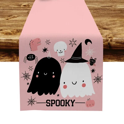 Scary Ghost Pink Halloween Table Runner for Indoor Outdoor Home Party Decor - Image 1 of 4