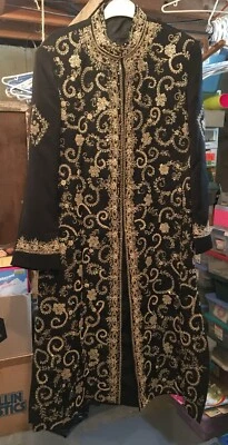 Mens Chinese Black Wire Embroidered Occasion Jacket Robe Gown Mans Small Beauty - Изображение 1 из 4