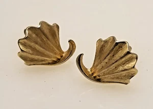 Vintage Good Luck goldfarbene figürliche Ginkoblatt Manschettenknöpfe signiert Trifari 50er - Bild 1 von 2