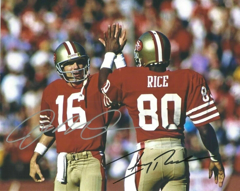 Joe Montana & Jerry Rice Autographed Signed 3.5x5 Photo ( HOF 49ers ) REPRINT - Image 1 of 1