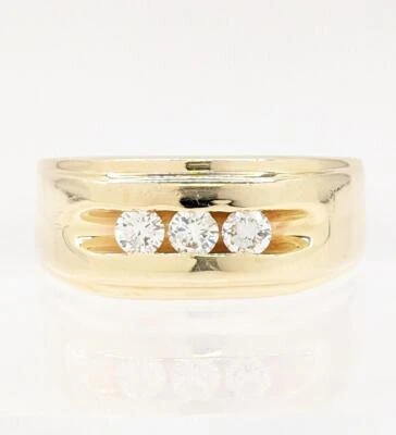 Alianza de boda de diamantes de 3 piedras de oro amarillo macizo de 14K 8,8 g para hombre talla 12,25 Foto 1 de 4