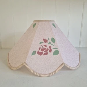 Vintage Pink Rose Floral Painted Stencil Scalloped Ceiling Light Shade W-36cm - Picture 1 of 17