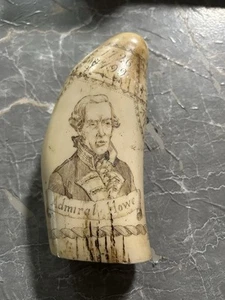 Vintage SCRIMSHAW RESIN REPRO WHALE TOOTH ADMIRAL HOWE MARITIME THE BRUNSWICK - Picture 1 of 5