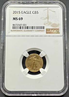 2015 $5 AMERICAN GOLD EAGLE 1/10 OZ .999 FINE GOLD NGC MS69 11GAD25 - Image 1 of 4