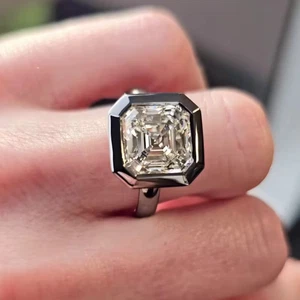 3,00 ct Asscher-Schliff Moissanit Zargenfassung Verlobungsring 18 Karat Weißgold plattiert - Bild 1 von 5