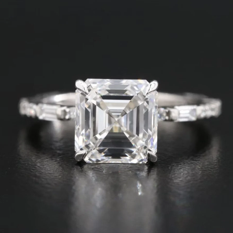 CERTIFIED 3.7 Ct Asscher Lab Created Diamond Engagement Ring 14k White Gold - Image 1 of 4