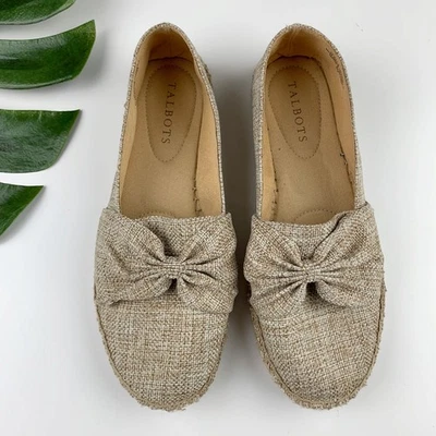 Talbots Espadrille Izzy Knot Tan Linen Bow Slip On Flats Women's 7 - Image 1 of 4