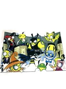 "Batman Espantapájaros Mr Freeze More firmado por artista 17""x11"" con impresión Chibi caricatura" - Imagen 1 de 14