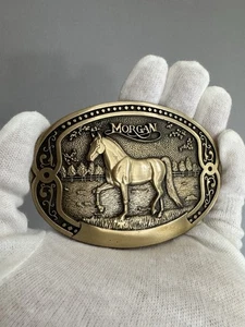Vintage TONY LAMA Morgan Pferd Messing Gürtelschnalle Rodeo Western Cowboy Rancher - Bild 1 von 2
