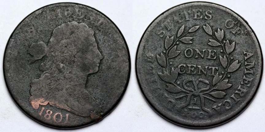 Centavo grande busto drapeado 1801 Foto 1 de 1