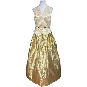 Jessica McClintock Gunne Sax Abschlussball Halfter Gold Metallic Vintage 15/16 MDN 12/14 - Bild 1 von 8