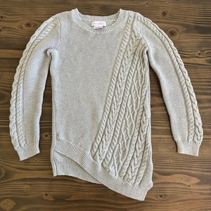 Girl Tommy Bahama Gray Cable Knit Sweater M Asymmetrical Hem Metallic Wool Blend - Picture 1 of 4