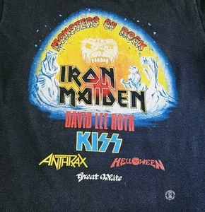 Vintage 80s Monsters Of Rock Iron Maiden KISS Anthrax T Shirt Medium Large - Picture 1 of 9