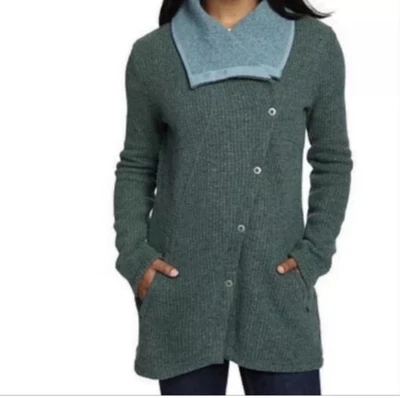 Chaqueta prAna Mujer Pequeña S Verde Gorpcore Milana Mezcla de Lana Asimétrica Snap Foto 1 de 4