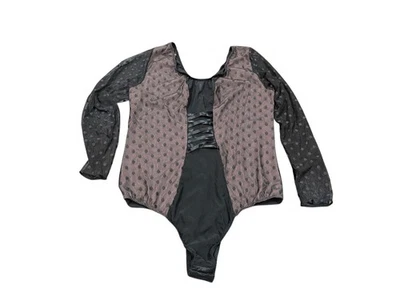 Lane Bryant Cacique Bodysuit 22/24 Sheer Lace Long Sleeve Polka Dot Lingerie 3X - Image 1 of 4