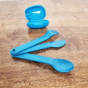 Tupperware Snap-Together Cutlery Set Knife Spoon Fork Travel Case Blue Reusable - Picture 1 of 8