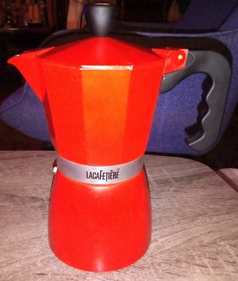 NUEVO DE COLECCIÓN ROJO Lacafetiere Estufa Superior 3 Tazas Espresso Percolador-Buen Estado Foto 1 de 4
