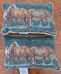 Almohadas de pastoreo de caballos vintage EE. UU. C. Cummings tapiz para el hogar 12X8 par usadas - Imagen 1 de 6
