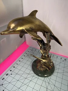 SPI Gallery Brass Sculpture Dolphins Coral, Sea Turtle, Stingray, And Fish 11” H - Picture 1 of 13