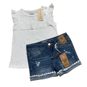 Hippie Girl First Impressions Set Size 4 Lace Trim Denim Shorts + White Top 4T - Picture 1 of 8