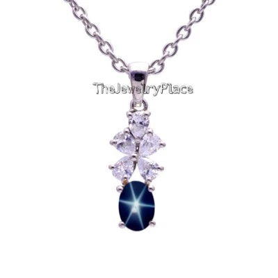 Sterling Silver Star Sapphire Necklace Silver Lindy Star Pendant  For Women - Image 1 of 3