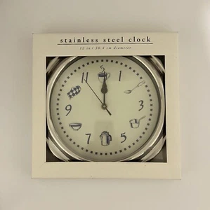 Stainless Steel Wall Clock Pier 1 Imports New Vintage Precision Quartz Movement - Picture 1 of 2