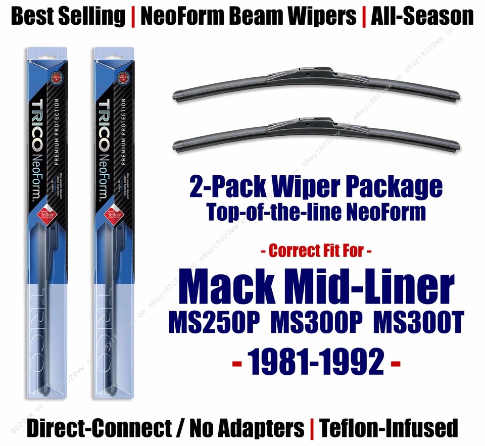 Limpiaparabrisas NeoForm 2pk apto para Mack serie MS 1981-1992 revestimiento medio 16200x2 Foto 1 de 1