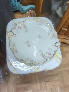 Antique Haviland Limoges China Chop Plate Round Platter Gold Wreath Pink Roses - Picture 1 of 16