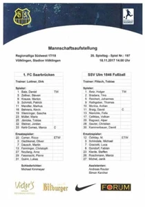 Line up 17/18 RL 1. FC Saarbrücken - SSV Ulm 1846 - Bild 1 von 1