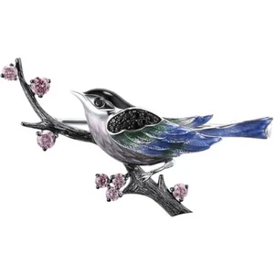 Brosche Silber Anstecknadel Vogel 925 mit bunter Emaille Zirkonia Steine - Picture 1 of 2